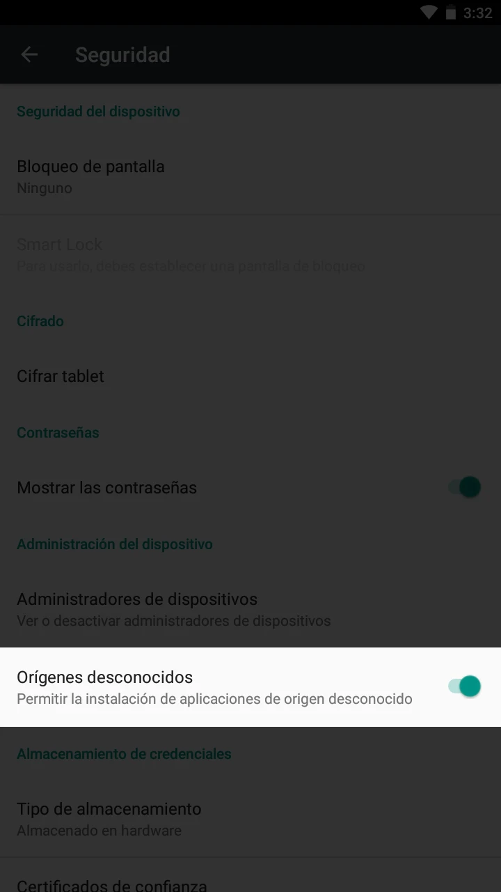 Permitir la instalación de aplicaciones de orígenes desconocidos para instalar la aplicación Pin Up.