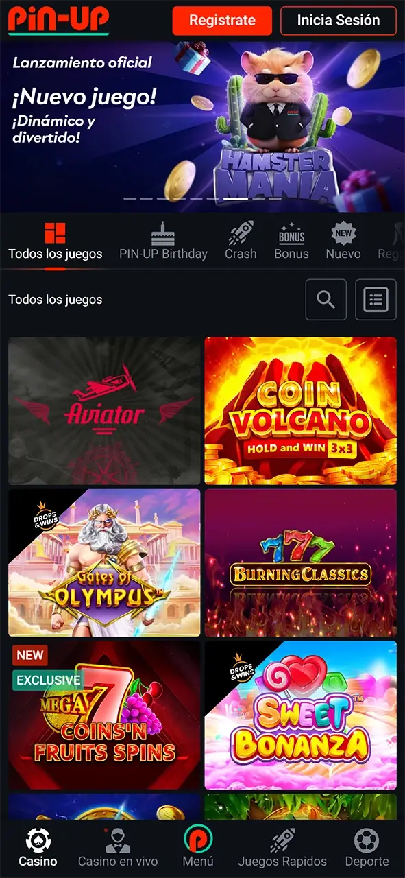 La sección de casinos del sitio web Pin Up.