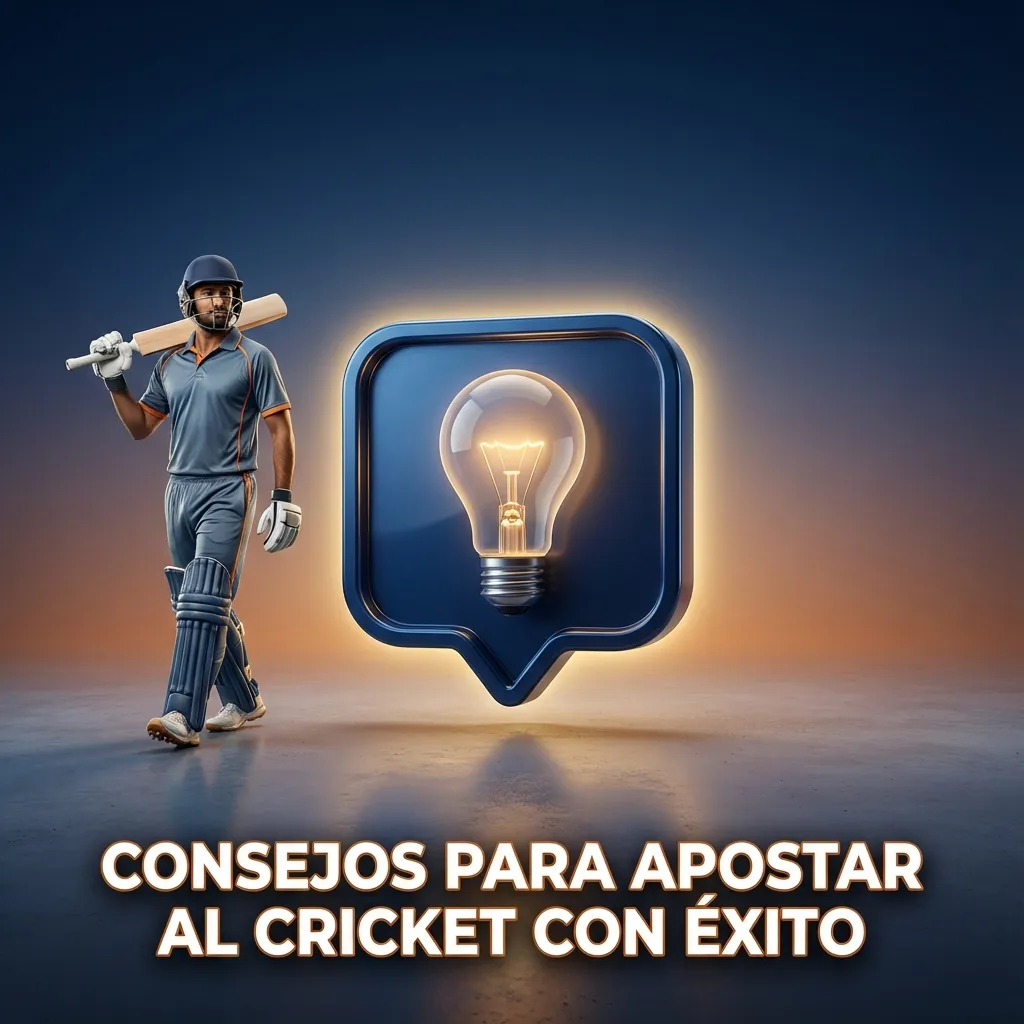 Ilustración sobre apuestas de cricket: jugador bateando y consejos de análisis, clima y gestión de banca en pantalla