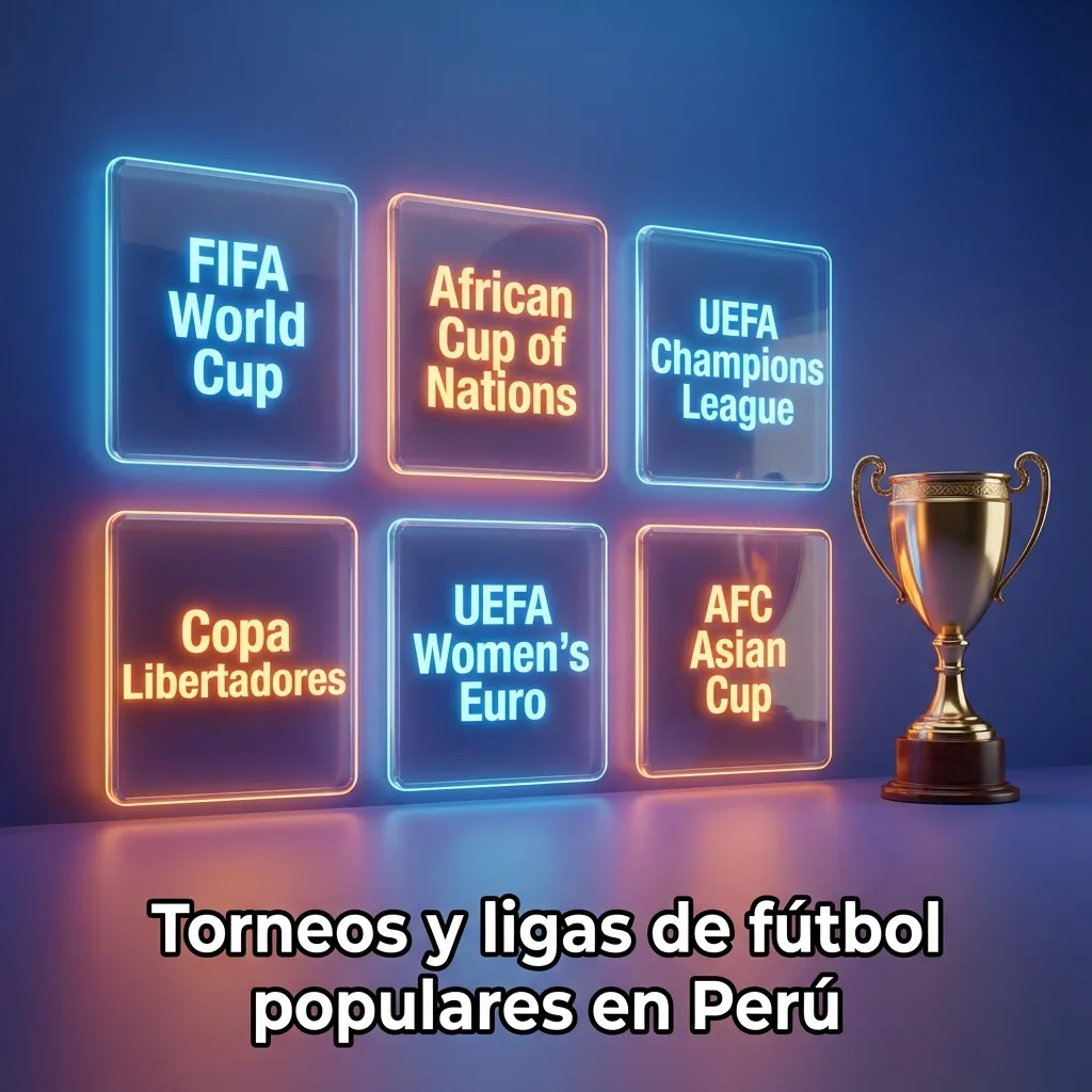 Collage de ligas y torneos de fútbol populares en Perú con logos de copas y ligas internacionales y locales