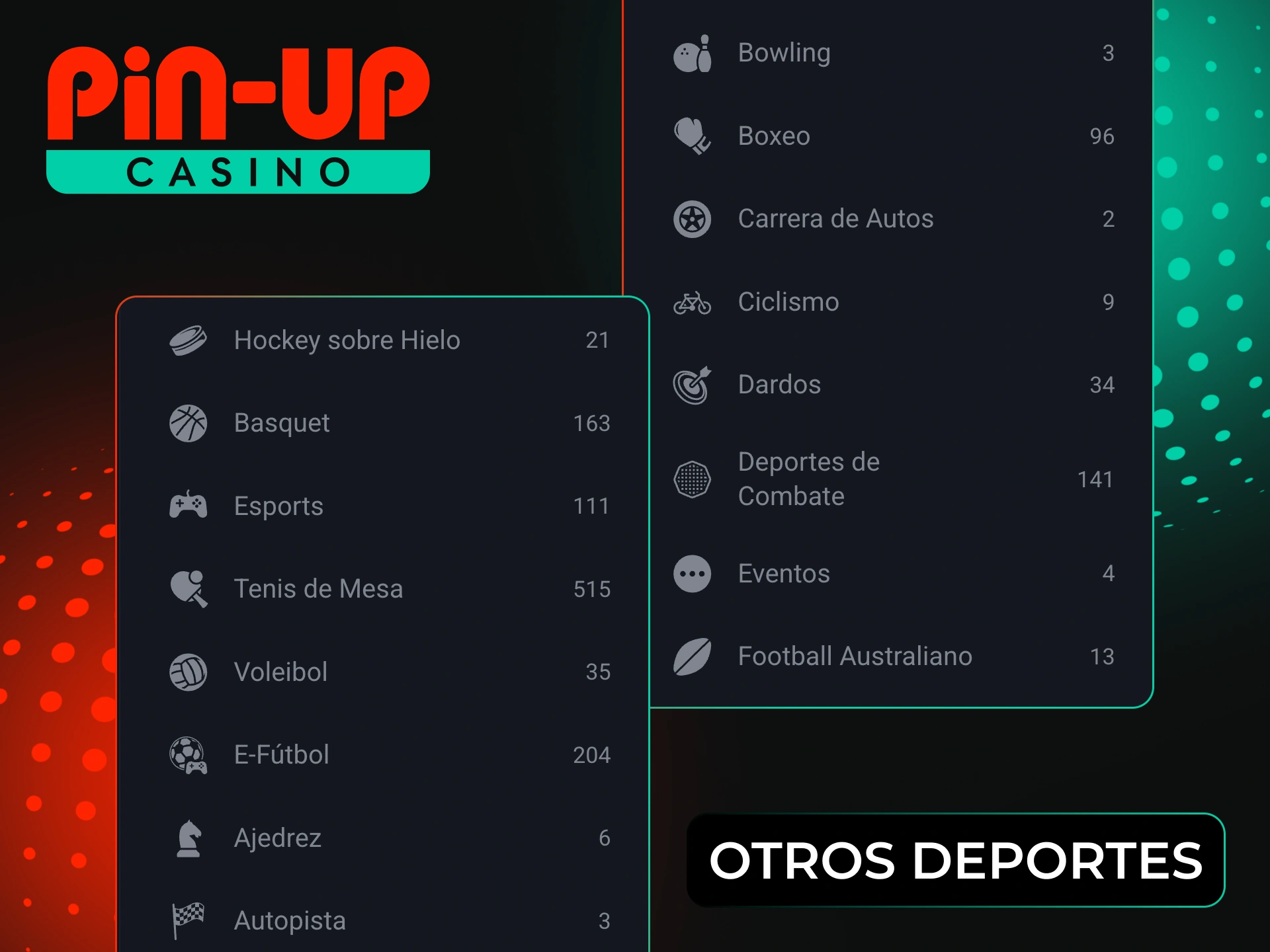 Explora las otras opciones de apuestas deportivas en Pin-Up.