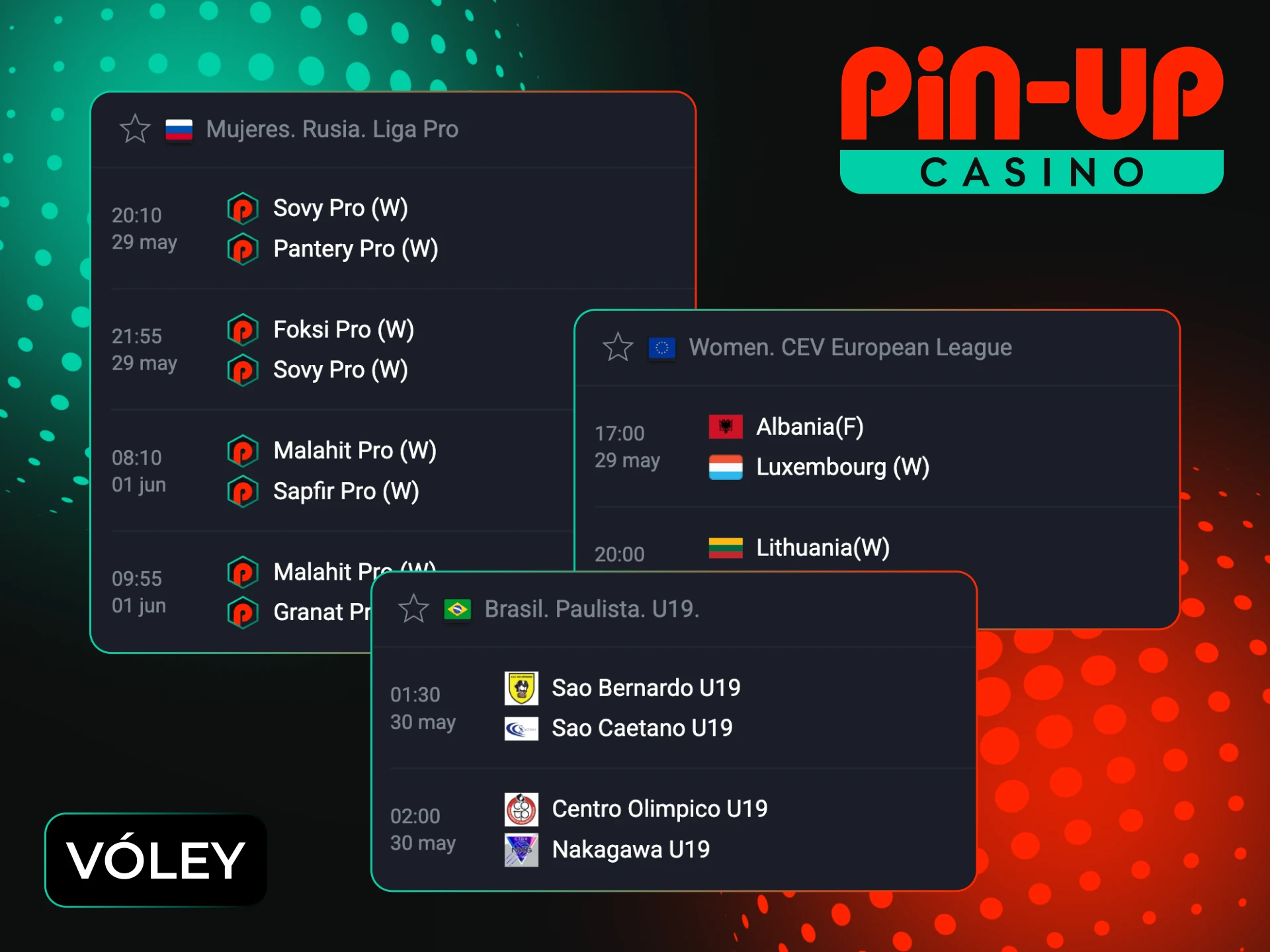 Puedes realizar tus apuestas de voleibol en Pin-Up.
