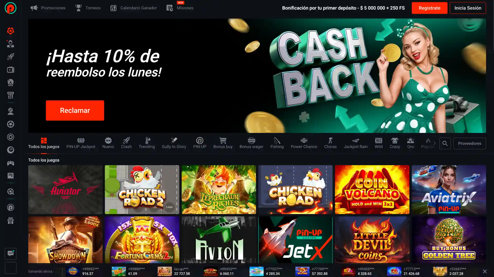 Explora la sección de casino en el sitio web de Pin-Up.