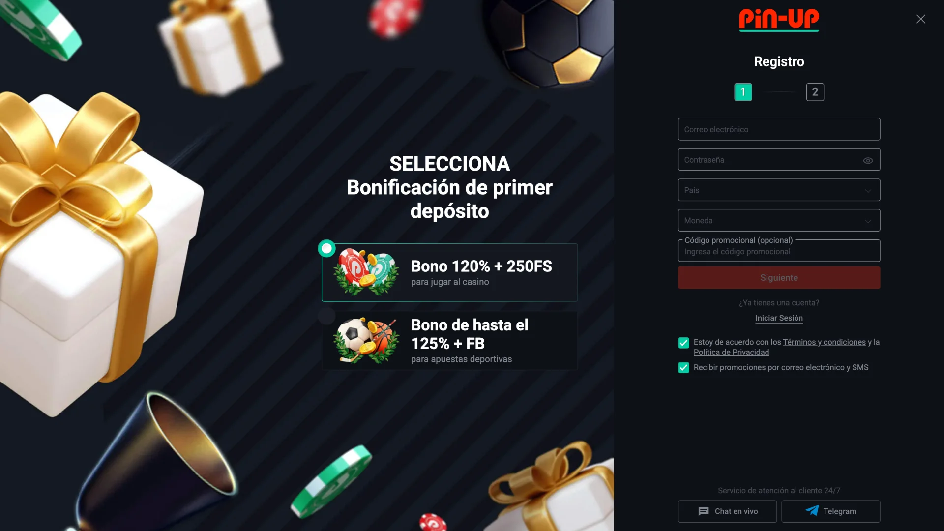 Crea una cuenta en la plataforma Pin-Up.