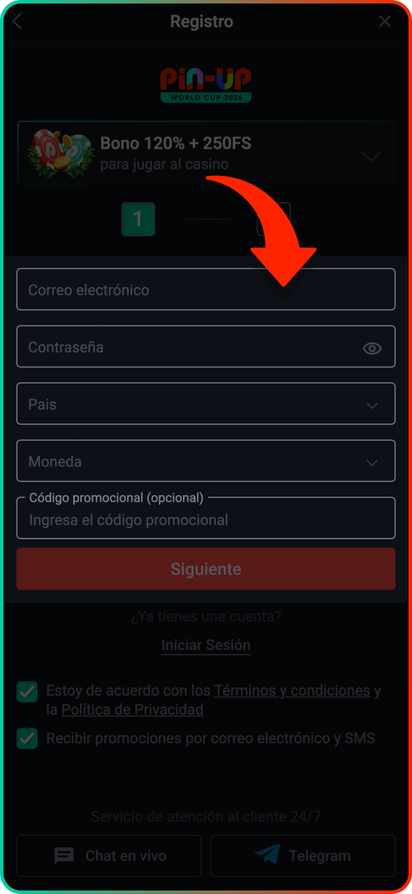 Regístrate en la aplicación de Pin-Up para reclamar tu bono de bienvenida.