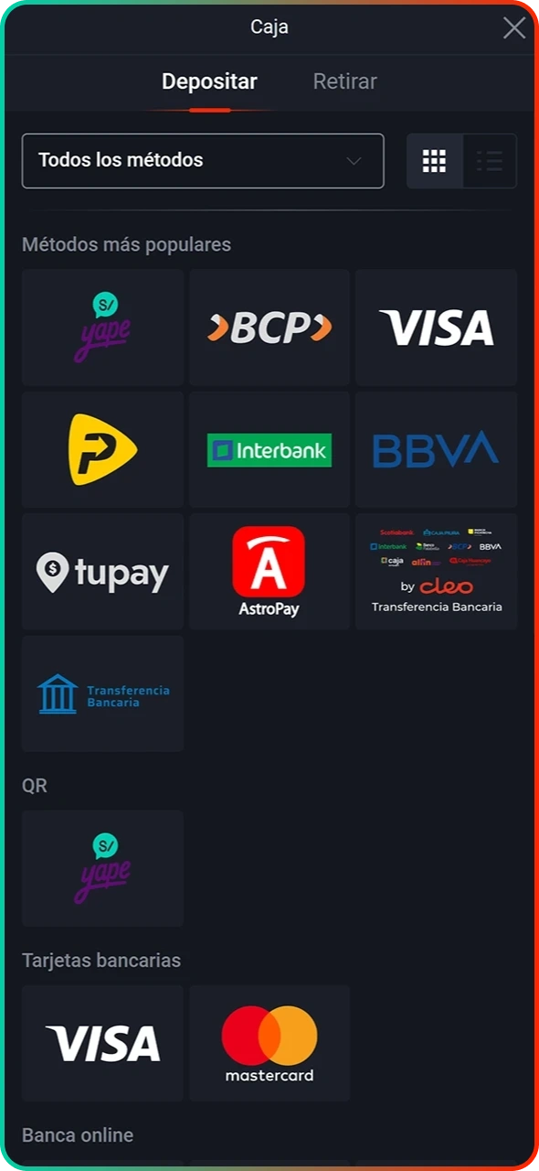 Elige el método de depósito Pin-Up que más te convenga.