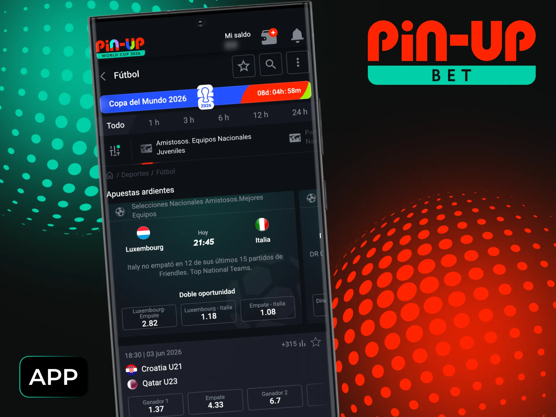 Descarga Pin-Up para Android o iOS para realizar apuestas de fútbol al instante.
