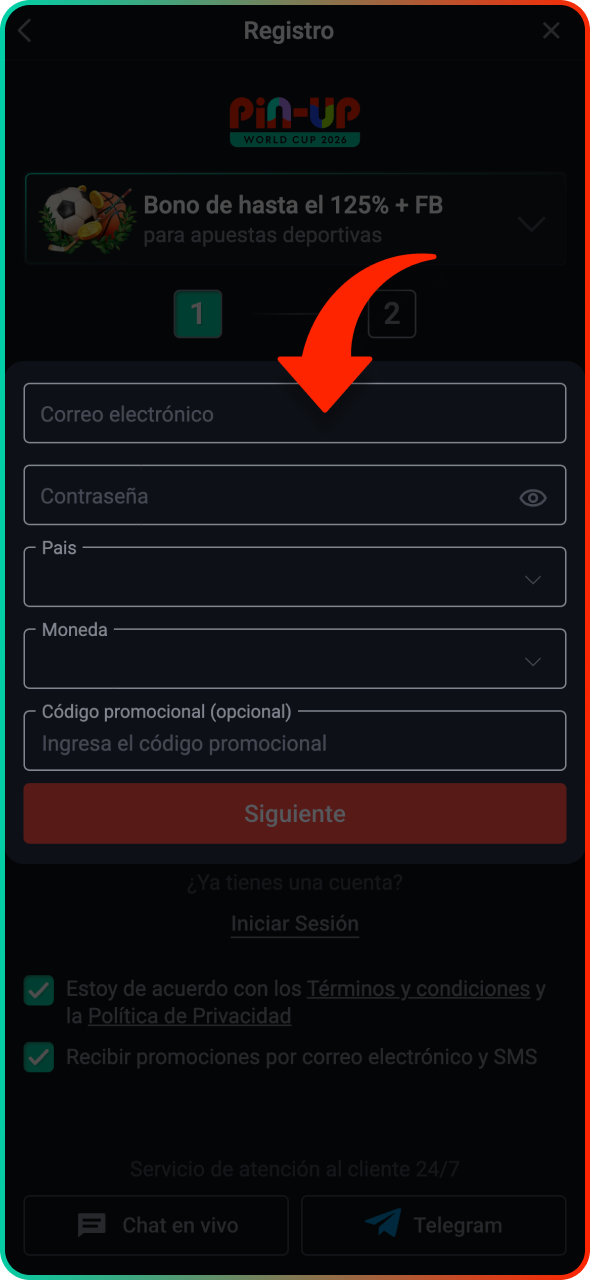 Crea tu cuenta en el sitio de Pin-Up para empezar a apostar.