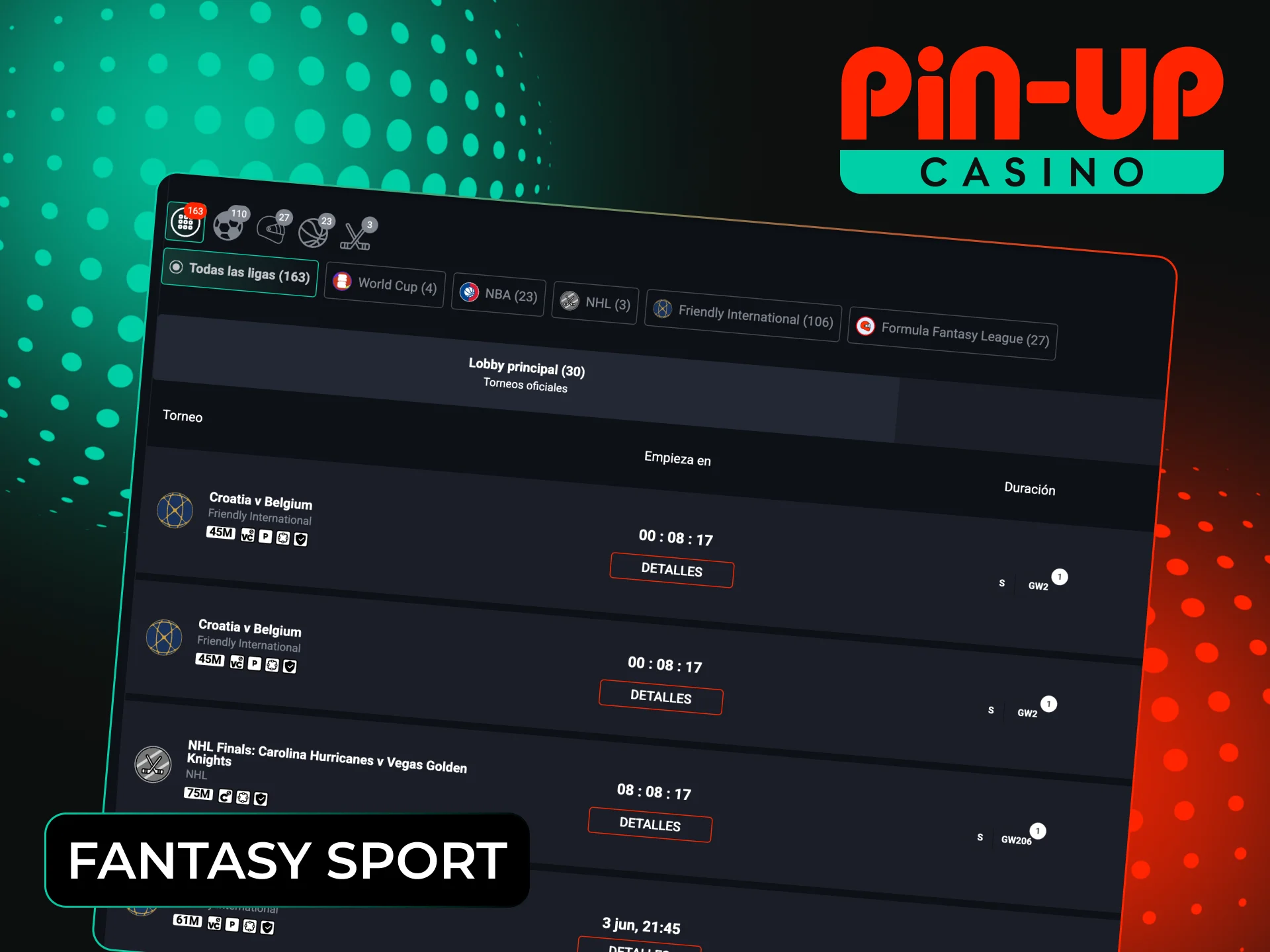 Participa en los torneos de Pin-Up Fantasy Sport para ganar grandes premios.