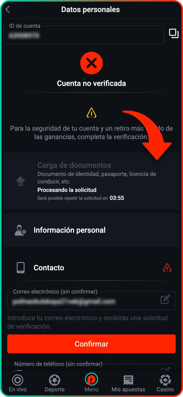 Verifica tu cuenta Pin-Up si aún no lo has hecho.