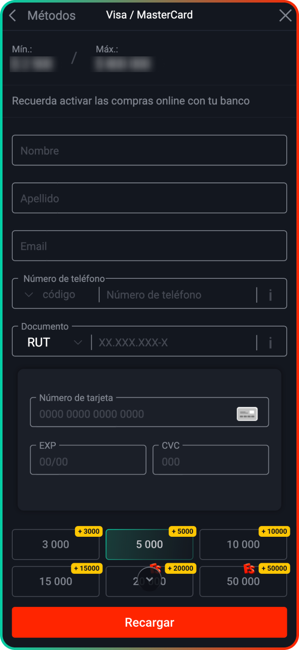 Recarga tu cuenta de Pin-Up para empezar a jugar a las tragamonedas.