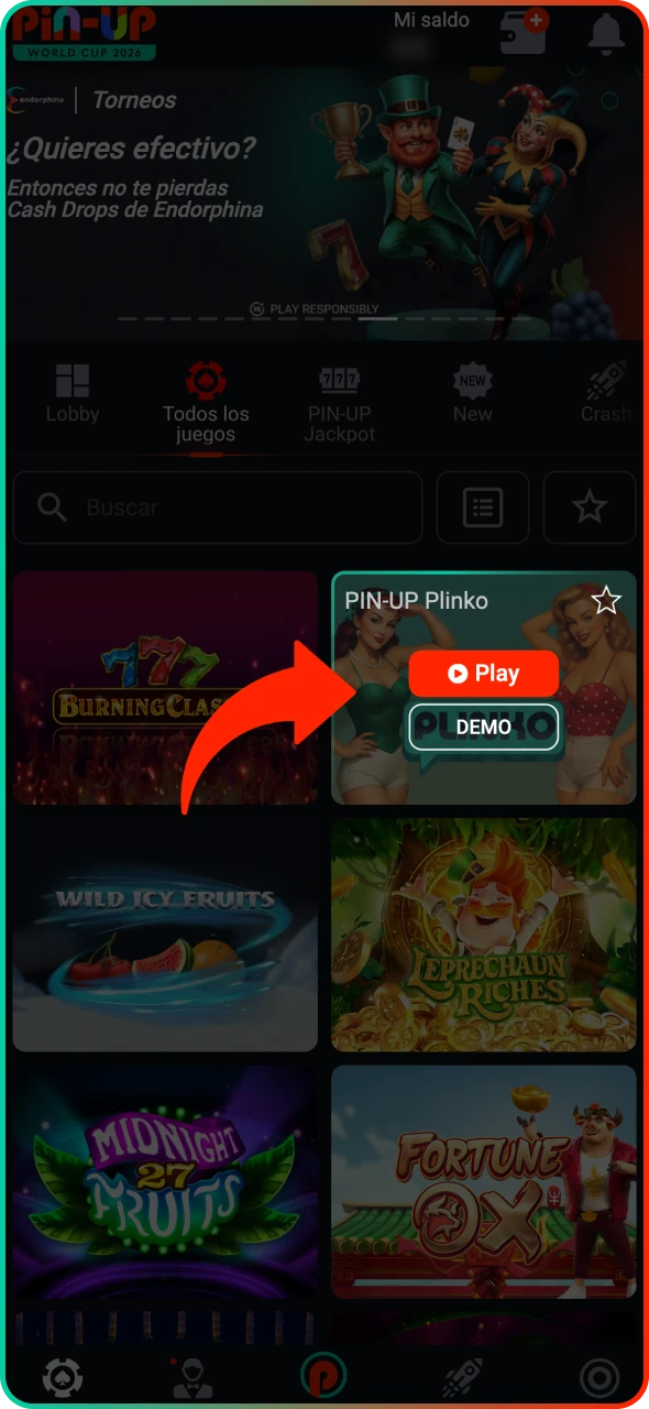 Elige el juego de tragamonedas y el modo para jugar en Pin-Up.
